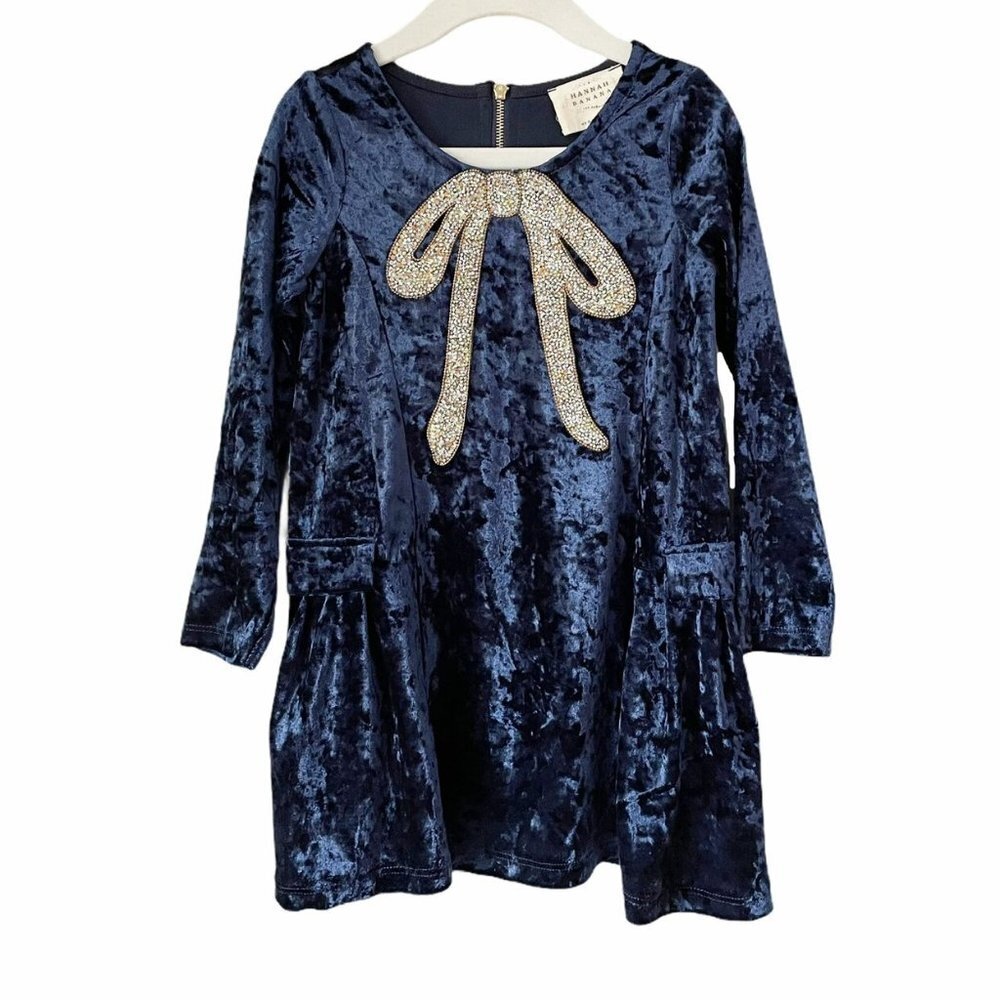 Hanna Banana Jewel Bow Long Sleeve Blue Velvet Dre